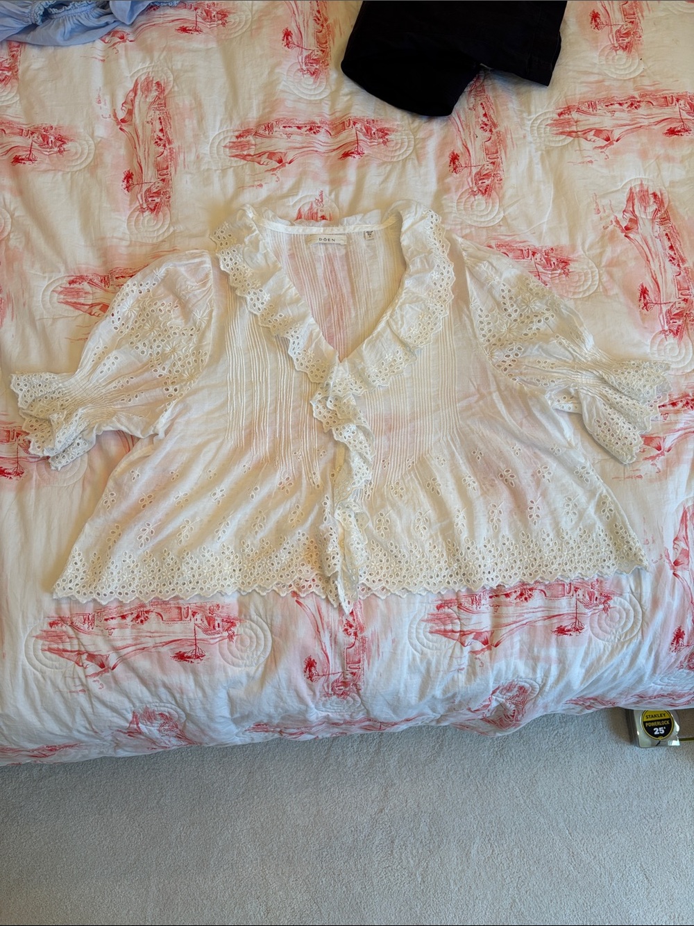 Doen Cream Eyelet Ruffle Button-Front Blouse - Picture 4 of 16
